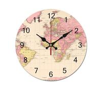 Reloj de pared silencioso de madera con diseño de mapa físico natural, relojes de pared con geografía mundial, decoración de moda, impresión de mapa del mundo, pared redonda para oficina, dormitorio y