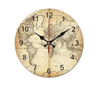 Reloj de pared silencioso de madera con diseño de mapa físico natural, relojes de pared con geografía mundial, decoración de moda, impresión de mapa del mundo, pared redonda para oficina, dormitorio y