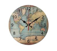 Reloj de pared silencioso de madera con diseño de mapa, relojes de pared con geografía mundial, decoración de moda, impresión de mapa del mundo, pared redonda para oficina, dormitorio y sala de estar.
