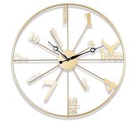 Reloj de pared silencioso de metal sin tictac, diseño grande sin marco para cocina, sala de estar, oficina, dormitorio, funciona con pilas, elegante acabado dorado