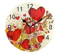 Reloj de Pared Silencioso Sin tictac Abstracción Corazones Rojos Feliz Día de San Valentín Reloj Redondo Funciona con Pilas Decorativo de Moda para Dormitorio Oficina Escuela Hogar Sala de Estar,9.8 P