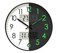 Reloj de pared silencioso sin tictac, reloj de pared iluminado redondo, decoración del hogar con calendario, pantalla digital grande de 10/12/14 pulgadas, luz nocturna, relojes de pared con