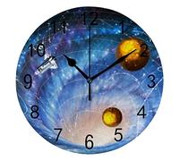 Reloj de Pared Silencioso Sin tictac Universo Espacio Cuatro Planetas Reloj Decorativo de Moda con Pilas Reloj Redondo para Dormitorio Oficina Escuela Hogar Sala de Estar, 9.8 Pulgadas