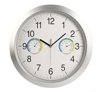 Reloj de pared simple sin tictac con lecturas de temperatura y humedad para uso diario