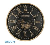 Reloj de pared trieste negro oro 60x60x8 cm engranajes con movimiento