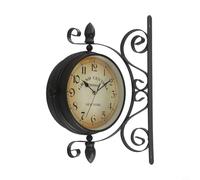 Reloj de pared vintage de doble cara de 8 pulgadas, estilo estación de tren de hierro forjado, cuarzo, silencioso, sin tictac, decoración redonda para sala de estar, vestíbulo, pasillo, operado