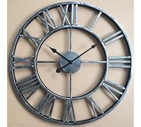 Reloj de pared Vintage Gran pared Reloj redonda de metal en silencio que no se pone en juego que funcionan con la batería Relojes para el hogar, oficina, interior, reloj de jardín al aire libre 50 cm