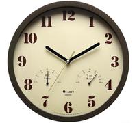 Reloj de pared vintage para jardín, con medidor de humedad y temperatura, resistente al agua, estilo granja, para patio, piscina, terraza, 10 pulgadas (marrón oscuro)
