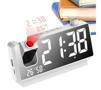 Reloj de proyección con pantalla LED HD, proyector digital giratorio, pantalla de visualización de hora clara, brillo de atenuación ajustable, configuración de alarma doble, elegante reloj de