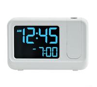 Reloj de proyección LCD con rotación de 180 grados que muestra la hora, fecha, alarma, temperatura y humedad, diseñado con botones táctiles superiores para ajustes convenientes (D)