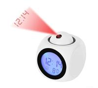 Reloj de proyección LCD para niños con pantalla de retroiluminación nocturna y habla clara de tiempo de voz en inglés (blanco)