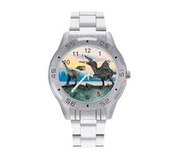 Reloj de pulsera analógico de cuarzo 3D con diseño de dinosaurio prehistórico para hombre, correa de acero inoxidable, reloj de pulsera de negocios