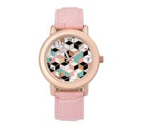 Reloj de pulsera analógico de cuarzo con textura de mármol y correa de piel para mujer