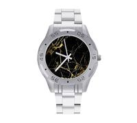 Reloj de pulsera analógico de cuarzo con textura dorada y mármol para hombre, correa de acero inoxidable, reloj de pulsera de negocios
