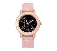 Reloj de pulsera analógico de cuarzo con textura dorada y mármol para mujer