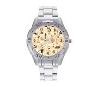 Reloj de pulsera analógico de cuarzo para hombre con correa de acero inoxidable con estampado de ajedrez