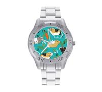 Reloj de pulsera analógico de cuarzo para hombre, diseño de conejillo de indias de dibujos animados, correa de acero inoxidable, reloj de pulsera de negocios
