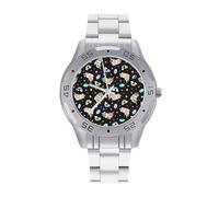 Reloj de pulsera analógico de cuarzo para hombre, diseño de conejillo de indias, unicornios y arco iris, correa de acero inoxidable