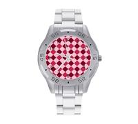 Reloj de pulsera analógico de cuarzo para hombre, diseño de tablero de ajedrez, color rosa y rojo