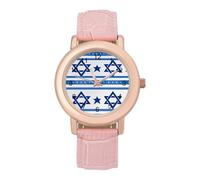 Reloj de pulsera analógico de cuarzo para mujer, con forma de bandera de Israel, correa de piel