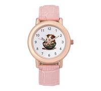 Reloj de pulsera analógico de cuarzo para mujer, diseño de conejillos de indias, con fideos japoneses Ramen