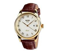 Reloj de pulsera Aposon para hombre, correa de piel auténtica, color marrón, con fecha y calendario, informal, analógico, de cuarzo, resistente al agua, con números romanos clásicos, diseño simple y