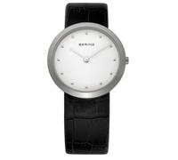 BERING Classic - Reloj analógico de mujer de cuarzo con correa de piel negra - sumergible a 50 metros