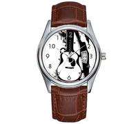 Reloj de pulsera casual impermeable de cuarzo para hombre, reloj de fecha, clásico, de negocios, de cuero, de Navidad, por si acaso, reloj de guitarra acústica, Marrón, Comercial