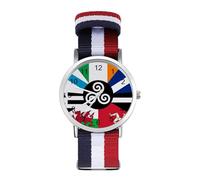 Reloj de pulsera combinado de la bandera de las naciones celtas con números arábigos y correa ajustable para hombres y mujeres