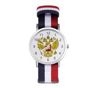 Reloj de pulsera con escudo de armas de Rusia, bandera rusa, números arábigos, correa ajustable, para hombres y mujeres