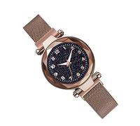 Reloj de pulsera con hebilla magnética, brillante, fuerte succión, ajustable, caja de aleación con correa de acero inoxidable, color rojo rosa