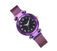 Reloj de pulsera con hebilla magnética, con fuerte succión, a la moda, caja de aleación con correa de acero inoxidable, color morado