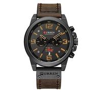 Reloj de pulsera Curren de lujo para hombre, estilo militar, cronómetro, resistente al agua, de piel, con cronógrafo, de cuarzo, para hombre, Marrón (Coffee Color)