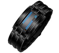 Reloj de pulsera de acero inoxidable con fecha deportiva para hombre, reloj digital LED iluminado para parejas, negro, talla única