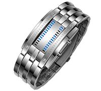 Reloj de pulsera de acero inoxidable con fecha deportiva para hombre, reloj digital LED iluminado para parejas, plata, talla única