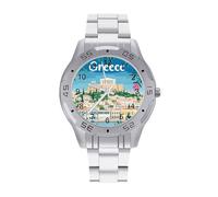 Reloj de pulsera de acero inoxidable con imagen griega de Grecia para hombre, relojes personalizados para mujer