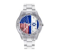 Reloj de pulsera de acero inoxidable para hombre, diseño de bandera de Israel y Estados Unidos