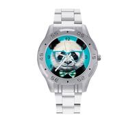 Reloj de pulsera de acero inoxidable para hombre, diseño de panda con gafas, fácil de leer, para mujer