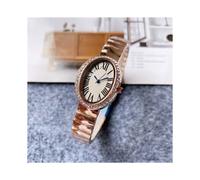 Reloj de pulsera de acero y metal de marca (todo en oro rosa) para mujer y niña, esfera ovalada de diamantes