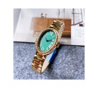 Reloj de pulsera de acero y metal para mujer y niña, de marca (dorado y verde), con esfera ovalada de