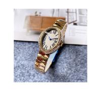 Reloj de pulsera de acero y metal para mujer y niña, de marca (todo en oro), con esfera ovalada de diamantes