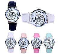 Reloj de pulsera de cuarzo analógico de moda con patrón de espiral Correa de piel sintética Sport para mujeres Formato de regalo Muy bonito y práctico.