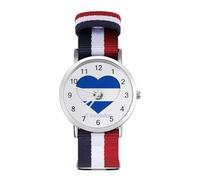 Reloj de pulsera de cuarzo con diseño de corazón y bandera de El Sal-vador, con números arábigos, correa ajustable, para hombres y mujeres