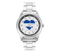 Reloj de pulsera de cuarzo con diseño de corazón y bandera de El Sal-vador, de acero inoxidable, con números arábigos, para hombres y mujeres, Estilo:, regular, MHXYZHW