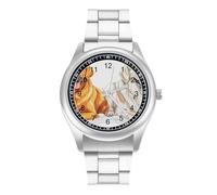 Reloj de pulsera de cuarzo con dos perros Golden Retriever de acero inoxidable con números arábigos para hombres y mujeres, Estilo:, regular, MHXYZHW