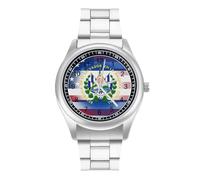 Reloj de pulsera de cuarzo con la bandera de Estados Unidos y El Salvador, de acero inoxidable, con números arábigos, para hombres y mujeres, Estilo:, regular, MHXYZHW