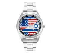 Reloj de pulsera de cuarzo personalizado con bandera de Israel y Estados Unidos con números arábigos para hombres y mujeres