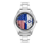Reloj de pulsera de cuarzo personalizado con bandera de Israel y Estados Unidos con números arábigos para hombres y mujeres