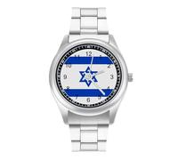 Reloj de pulsera de cuarzo personalizado con bandera de Israel y estrella israelí, reloj de pulsera de acero inoxidable con números arábigos para hombres y mujeres