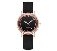 Reloj de Pulsera de Cuero Vintage para Mujer - Gold-Toned Round, Clear Numbers & Stylish Design | for Birthday, Or Everyday Sofhisticated Look, Negro, Se référer au descriptif, Correa